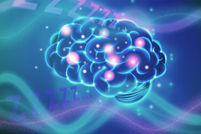 illustration of brain with glowing pockets of sleep
