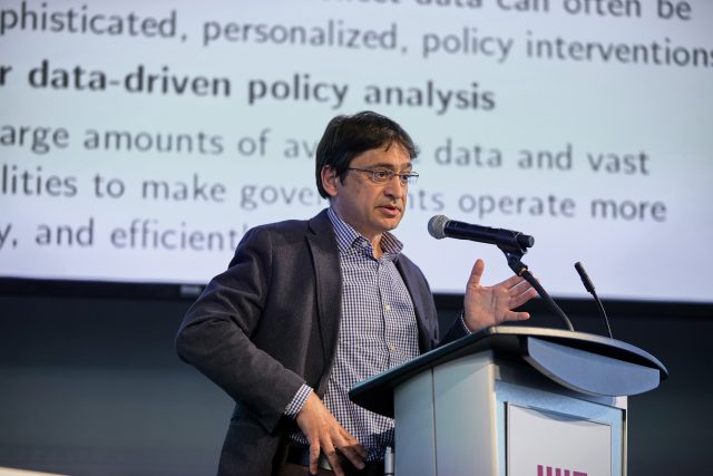 Alberto Abadie presents at SDSCon 2019 on how data science is driving changes in social science research and policy making. Abadie is a professor of economics at MIT and associate director of the Institute for Data, Systems, and Society. Image: Dana J. Quigley photography