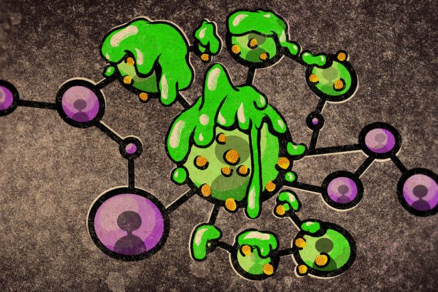 illustration of a network being corrupted by green slime