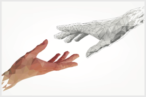 clip art of a human hand reaching out to a digital hand