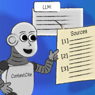 a cartoon illustration of Correct Cite pulling sources from an AI- derived article