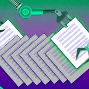 robot arms taking and adding pages to a pile of paper