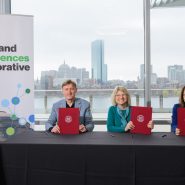 Vincent Roche, Sally Kornbluth and Anne Klibanski at the program signing ceremony